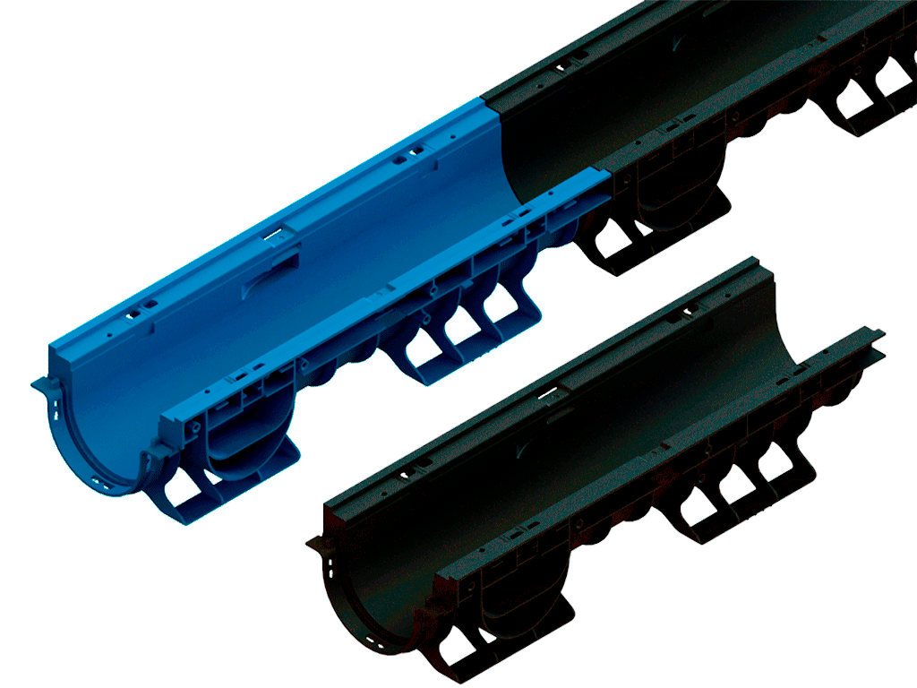 Лоток водоотводный пластиковый BASE DN100 H120 с решеткой чугунной щелевой класс нагрузки C250
